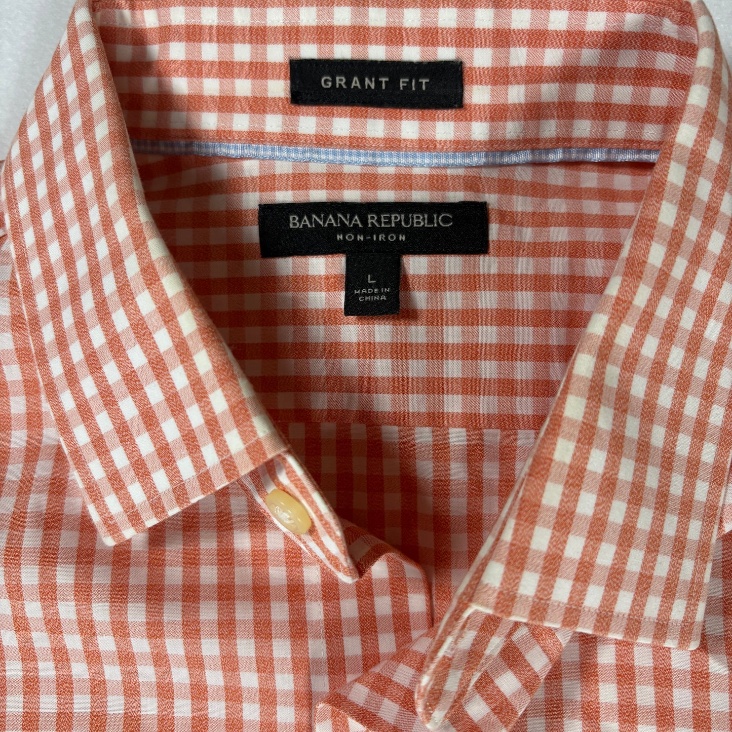 Banana Republic Shirt Grant Fit Large Orange White Gingham Check Button Down