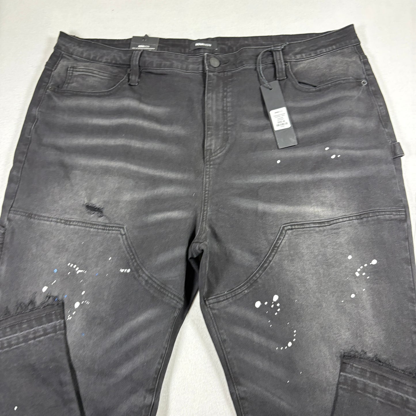 Nova Men Jeans 42 Black Distressed Carpenter Relaxed Fit Paint Splatter NWT