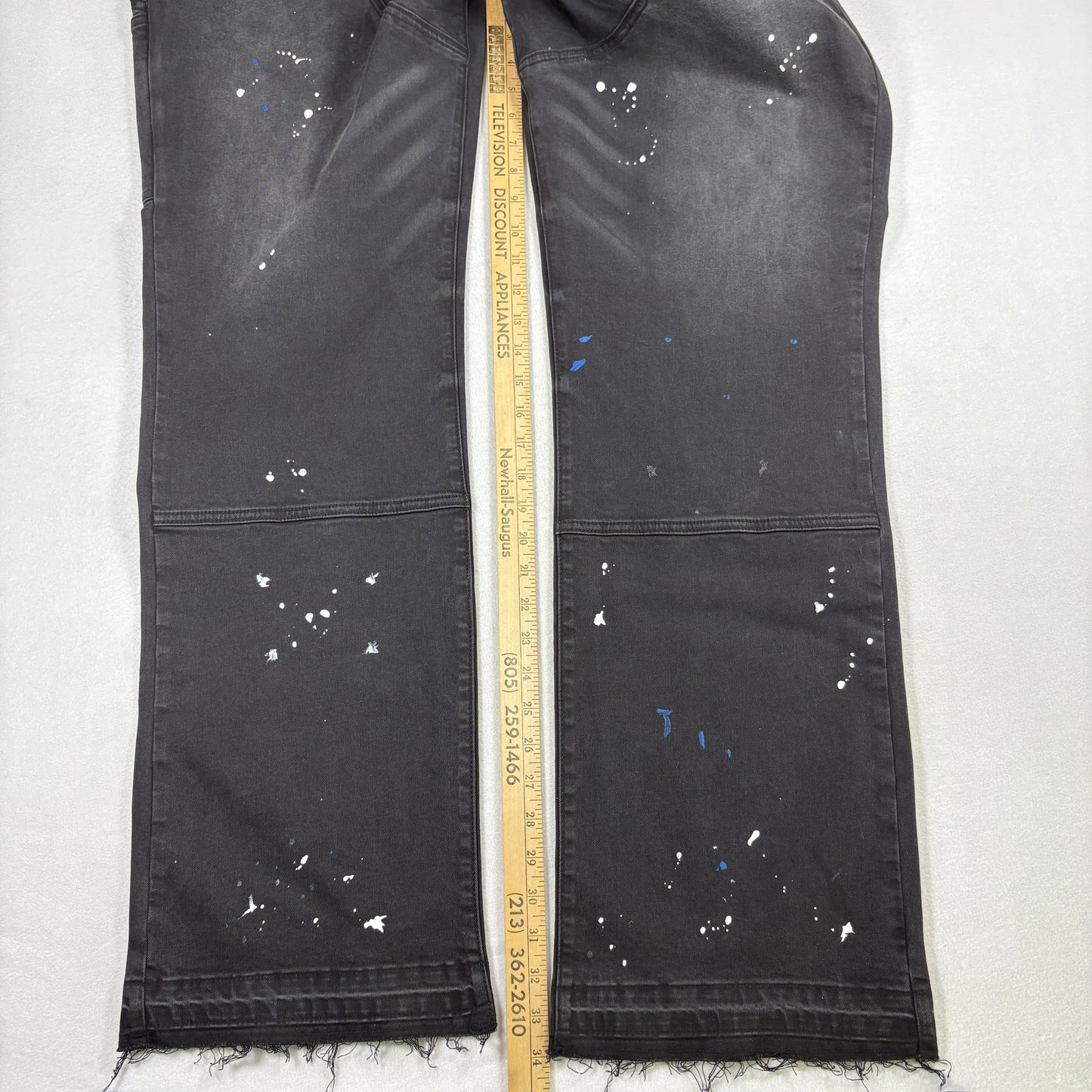 Nova Men Jeans 42 Black Distressed Carpenter Relaxed Fit Paint Splatter NWT