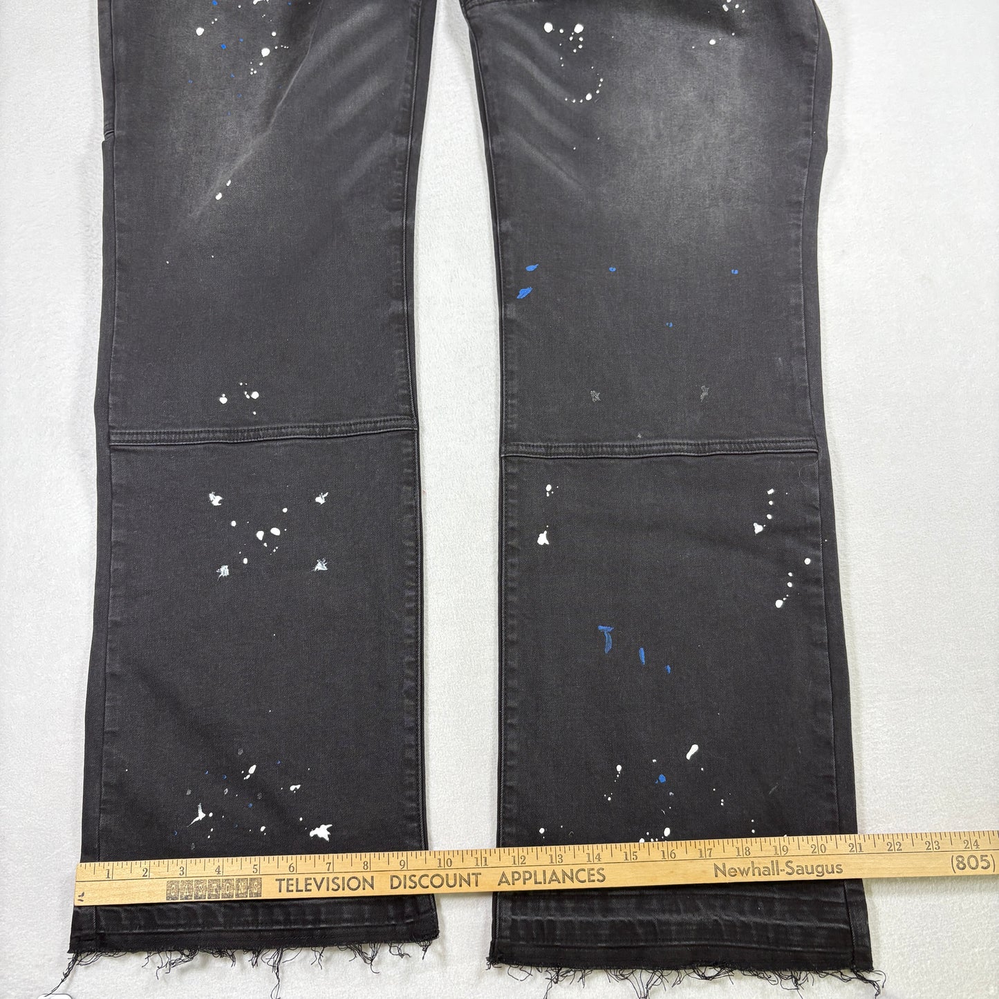 Nova Men Jeans 42 Black Distressed Carpenter Relaxed Fit Paint Splatter NWT