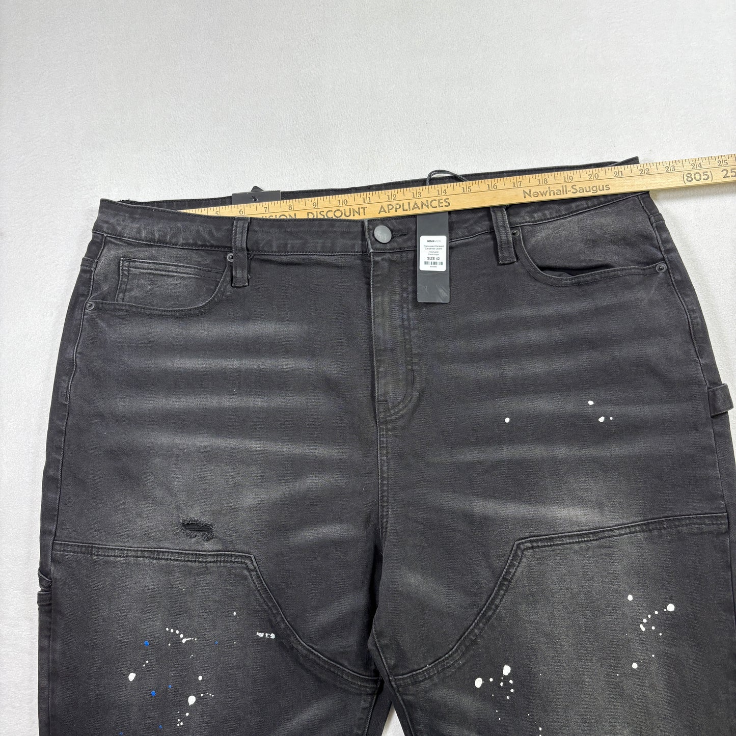 Nova Men Jeans 42 Black Distressed Carpenter Relaxed Fit Paint Splatter NWT