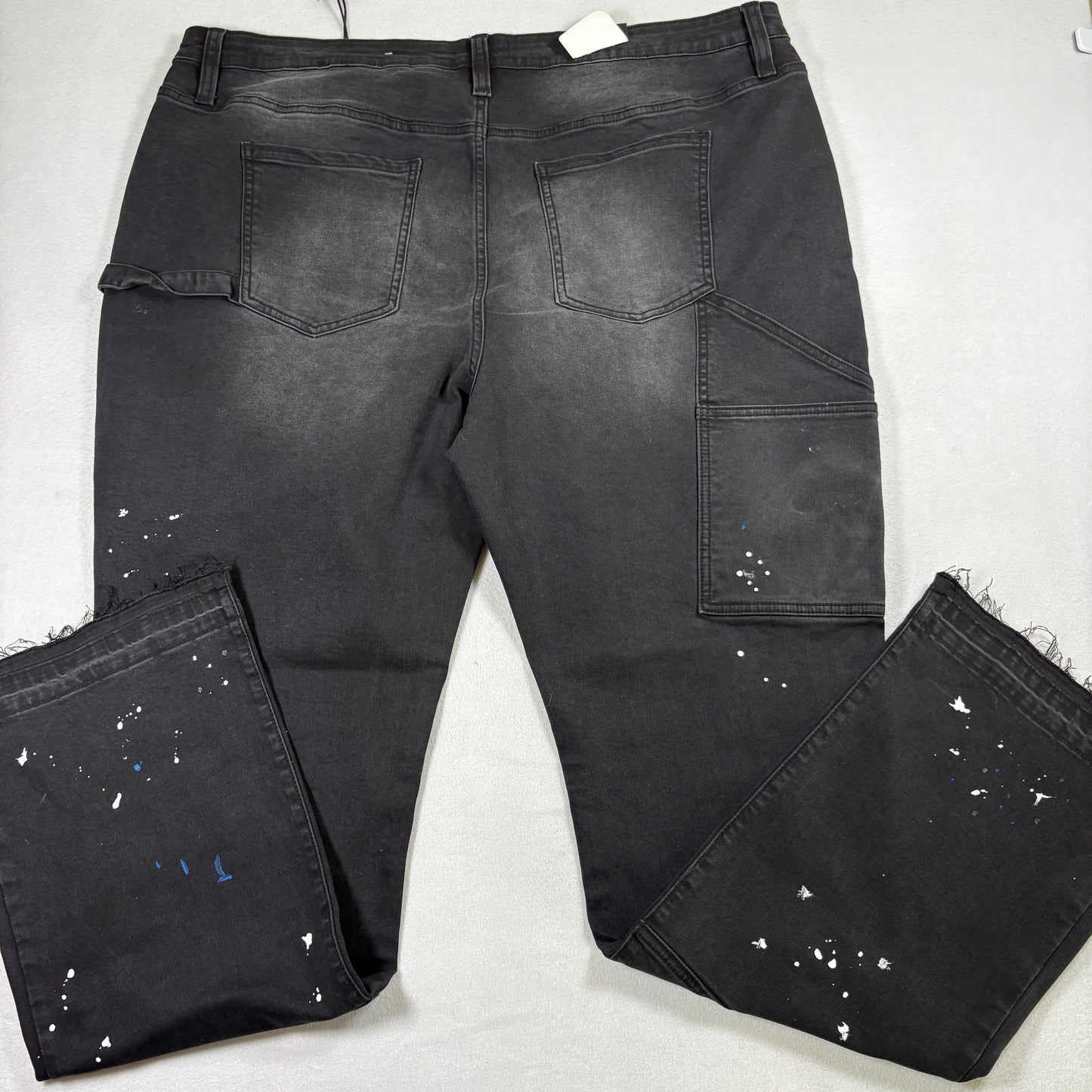 Nova Men Jeans 42 Black Distressed Carpenter Relaxed Fit Paint Splatter NWT