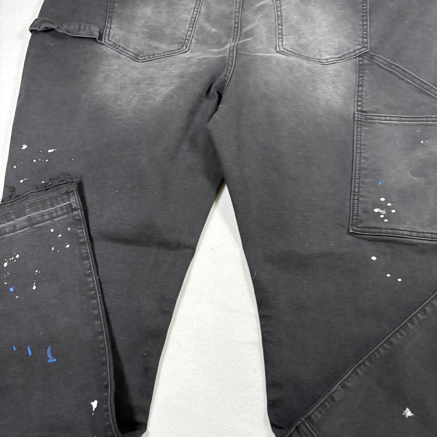 Nova Men Jeans 42 Black Distressed Carpenter Relaxed Fit Paint Splatter NWT