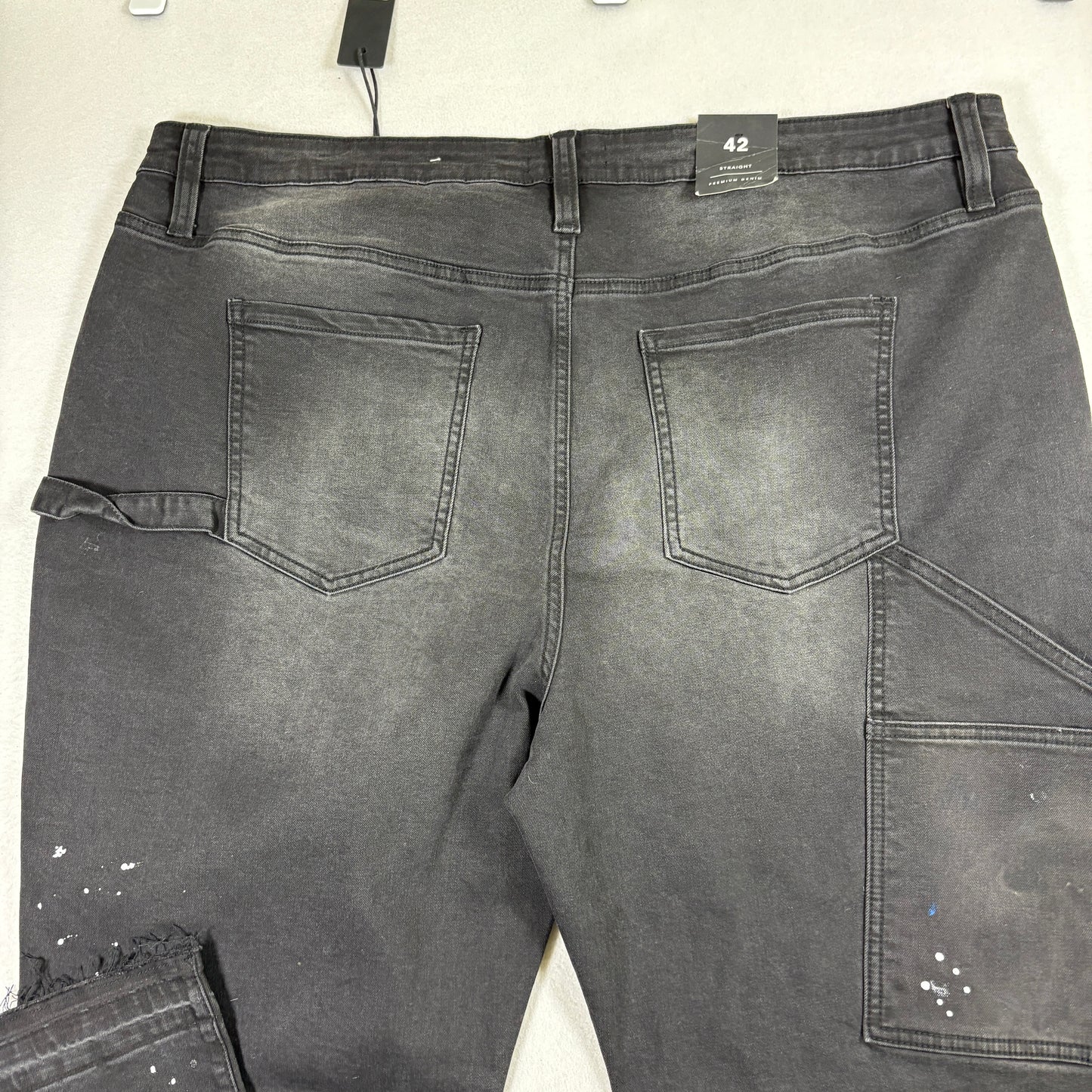 Nova Men Jeans 42 Black Distressed Carpenter Relaxed Fit Paint Splatter NWT