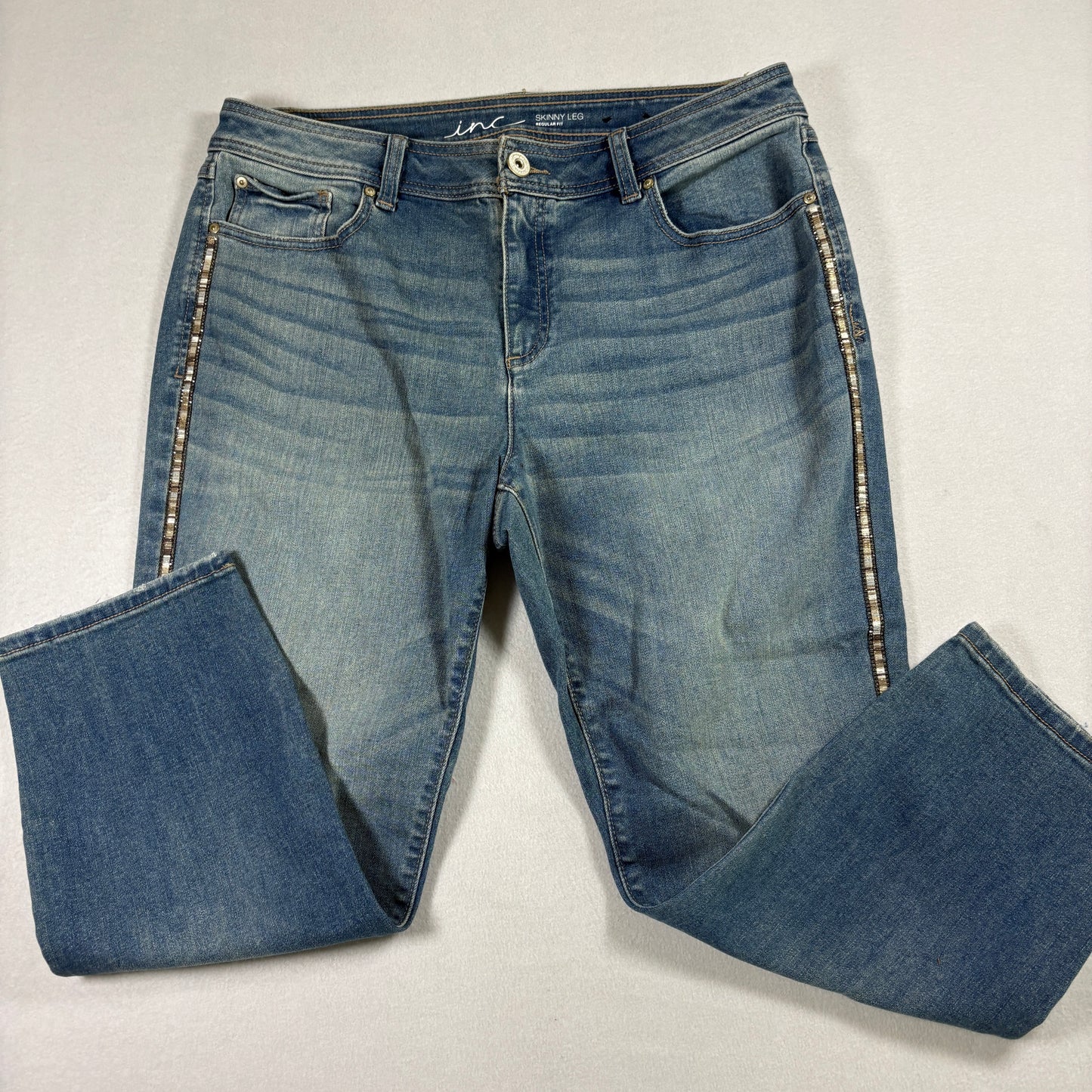 INC Womens Jeans 14 Skinny Leg Blue Denim Mid Rise Stretch Y2K Vintage Grunge