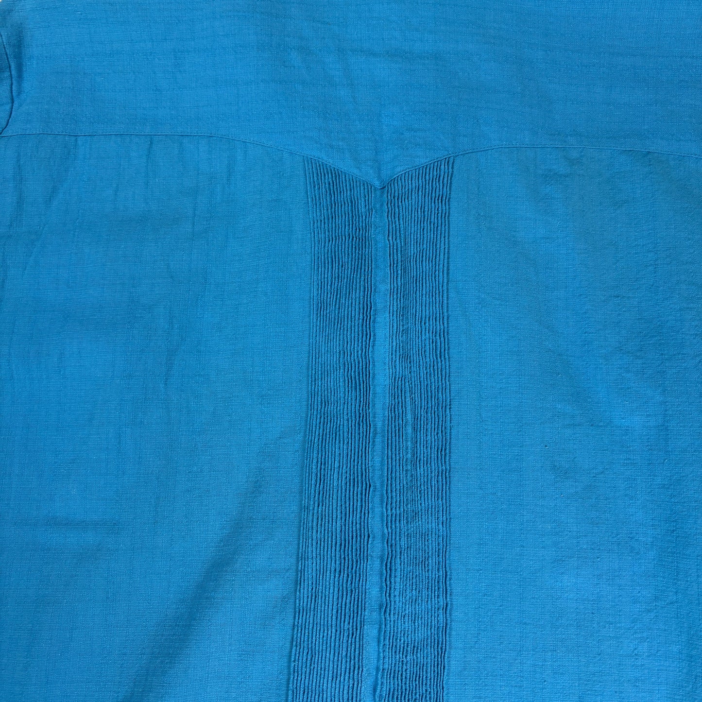 Yucal Guayabera Shirt 42 Blue Short Sleeve Embroidered Cuban Mexico Pockets