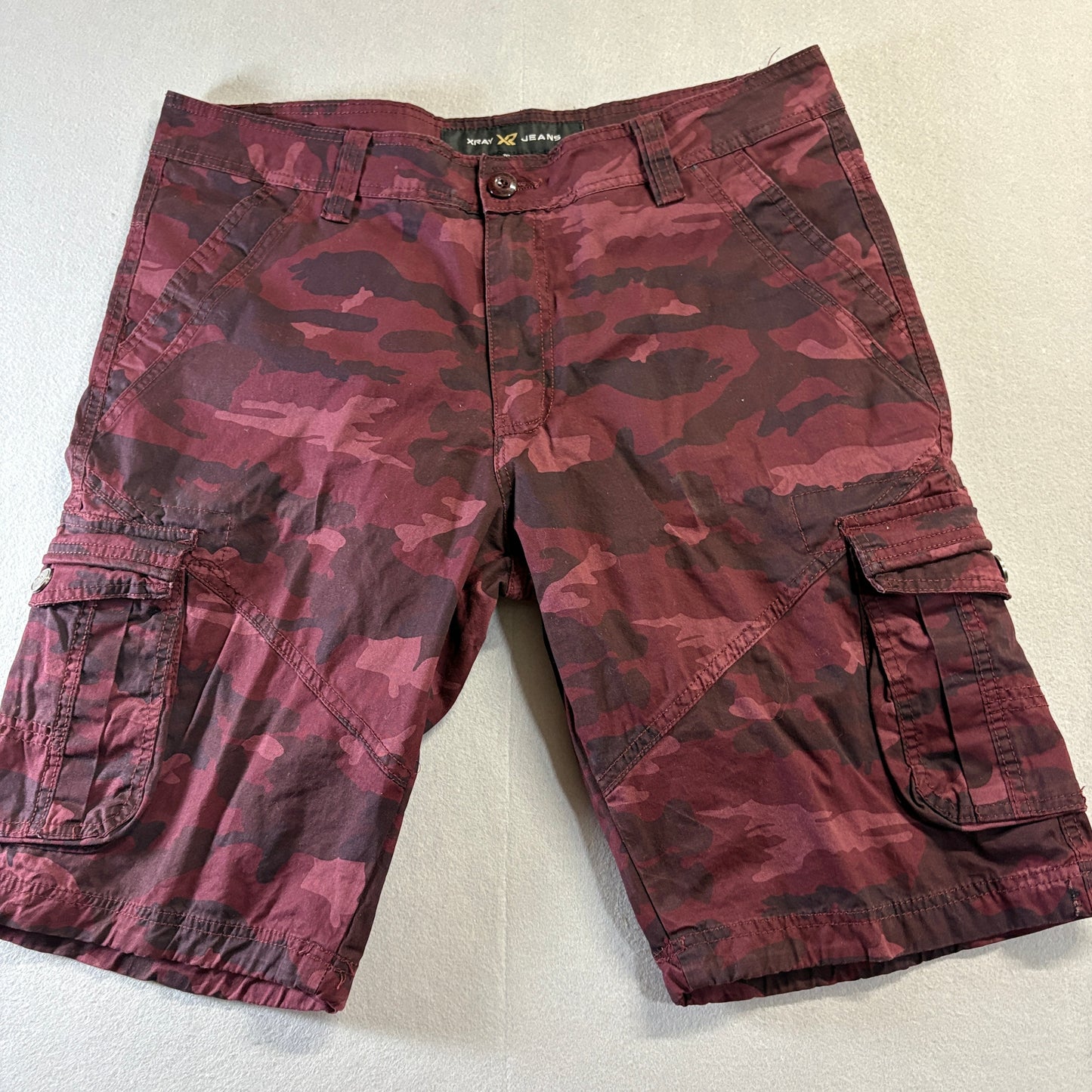 XRAY Jeans Camo Cargo Shorts Red Black Military Streetwear Tag 36 Y2K