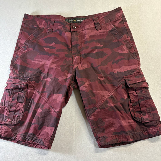 XRAY Jeans Camo Cargo Shorts Red Black Military Streetwear Tag 36 Y2K