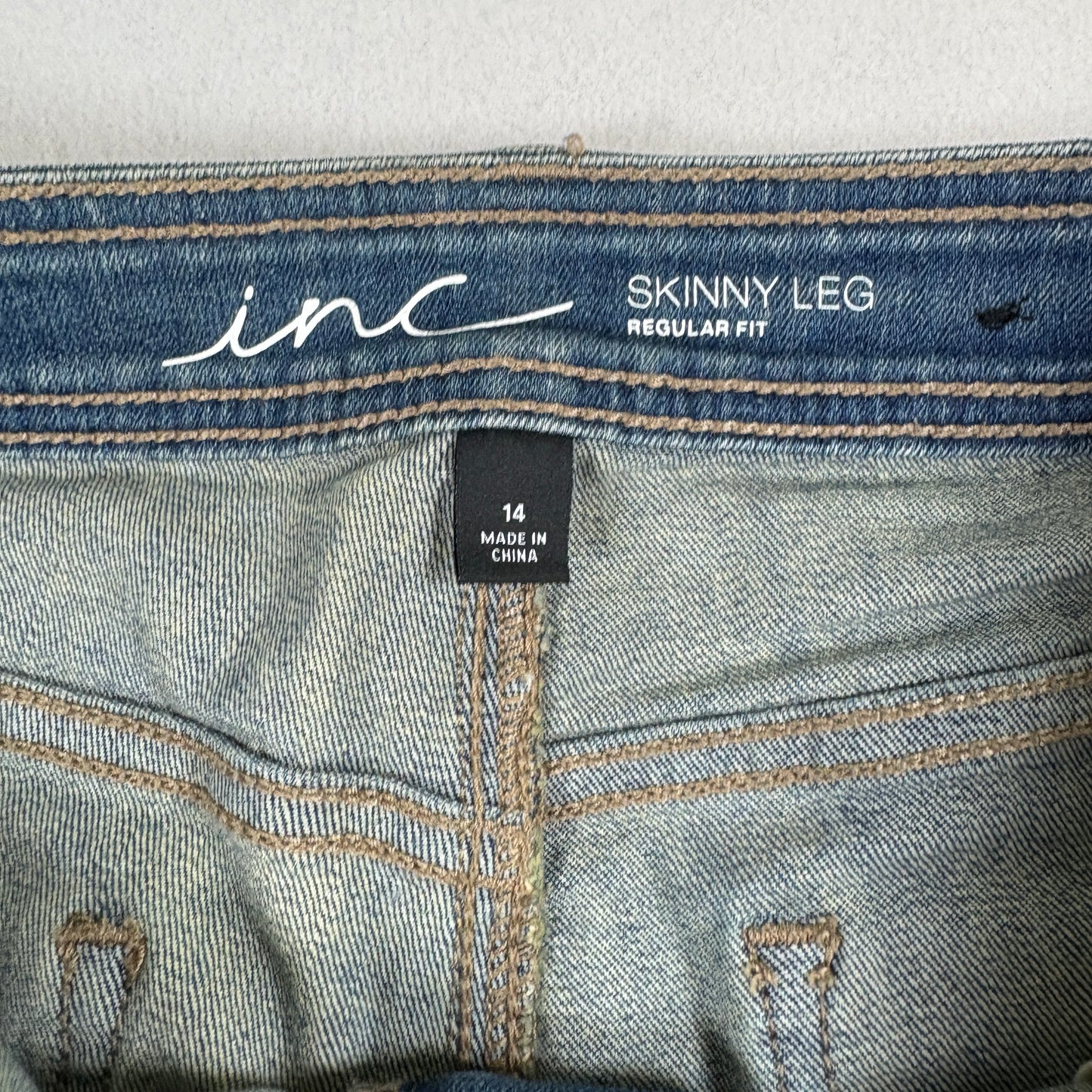 INC Womens Jeans 14 Skinny Leg Blue Denim Mid Rise Stretch Y2K Vintage Grunge