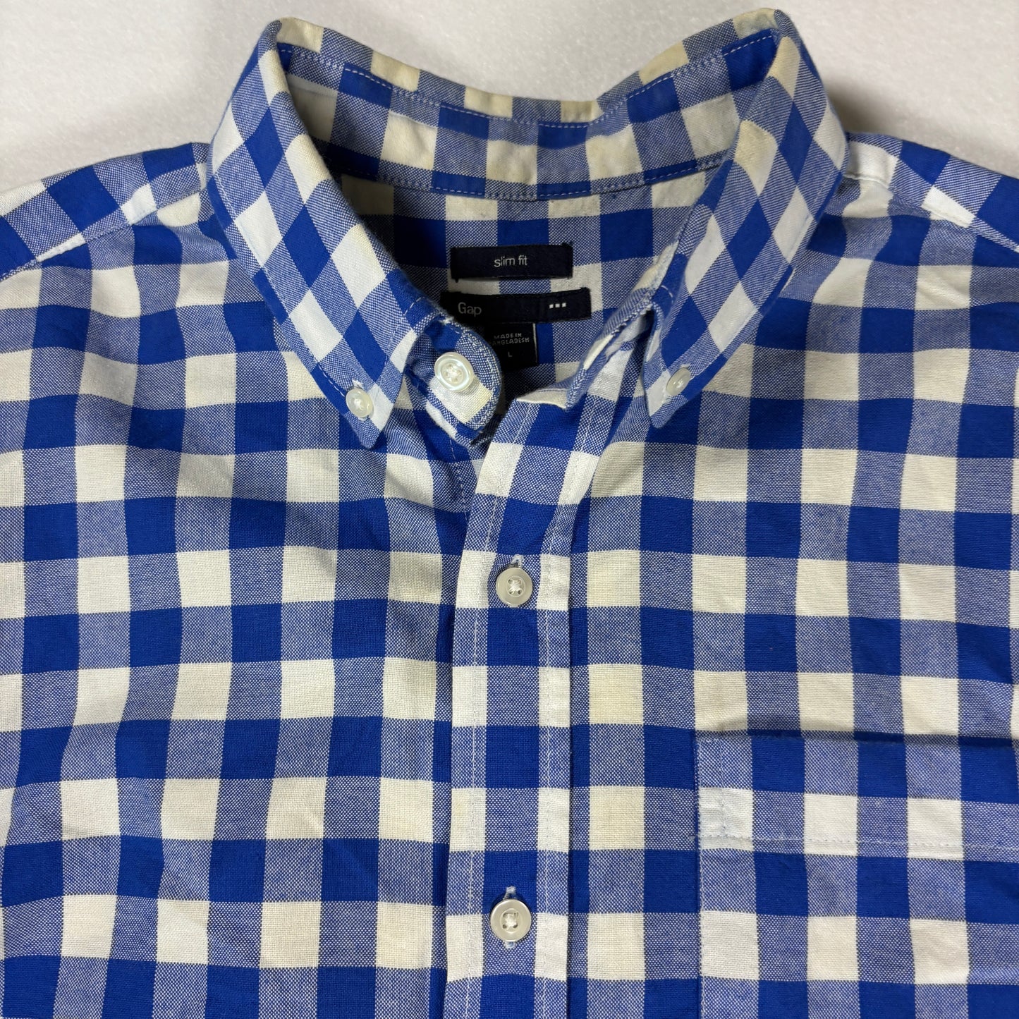 Gap Shirt Slim Fit Large Blue White Gingham Check Long Sleeve Button Down