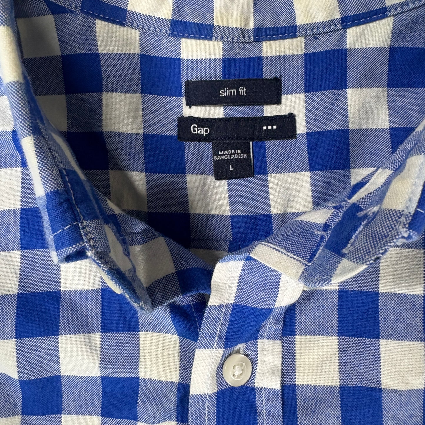 Gap Shirt Slim Fit Large Blue White Gingham Check Long Sleeve Button Down