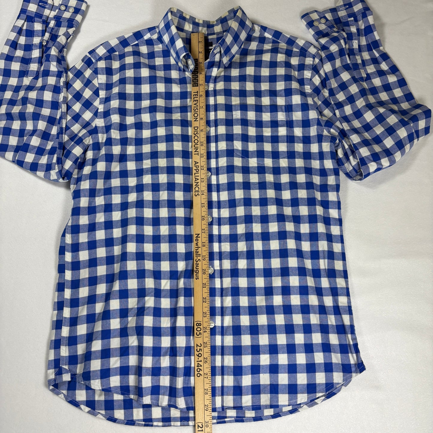 Gap Shirt Slim Fit Large Blue White Gingham Check Long Sleeve Button Down