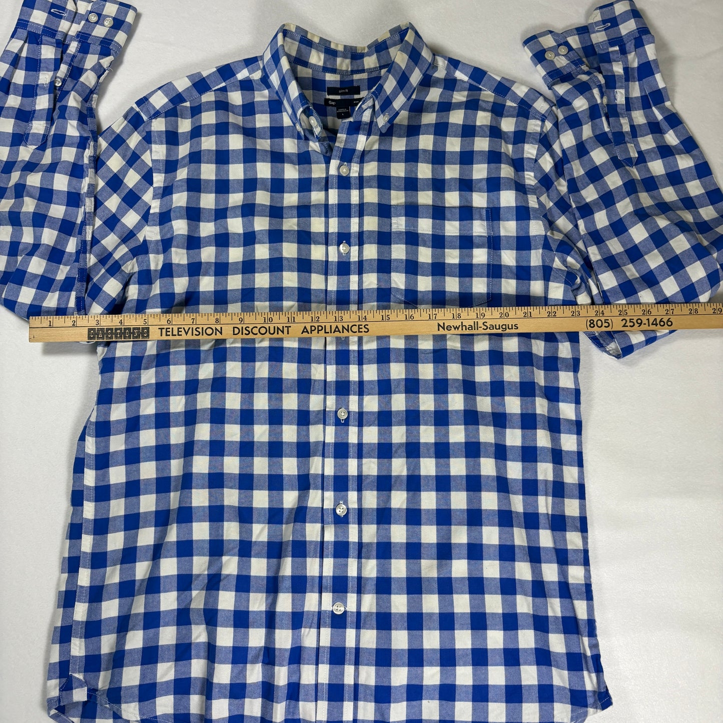 Gap Shirt Slim Fit Large Blue White Gingham Check Long Sleeve Button Down