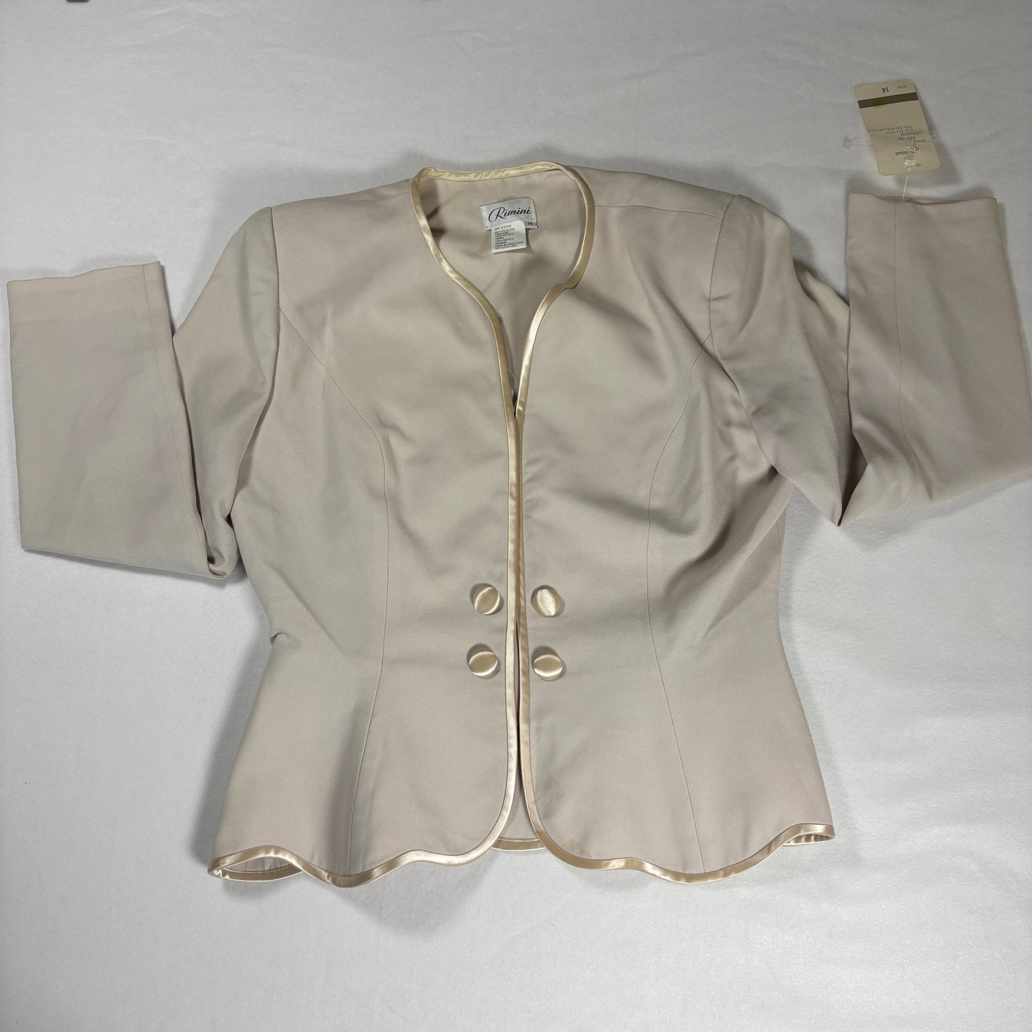 Rimini Blazer Jacket Womens 14 Beige Satin Trim Double Button Vintage NWT