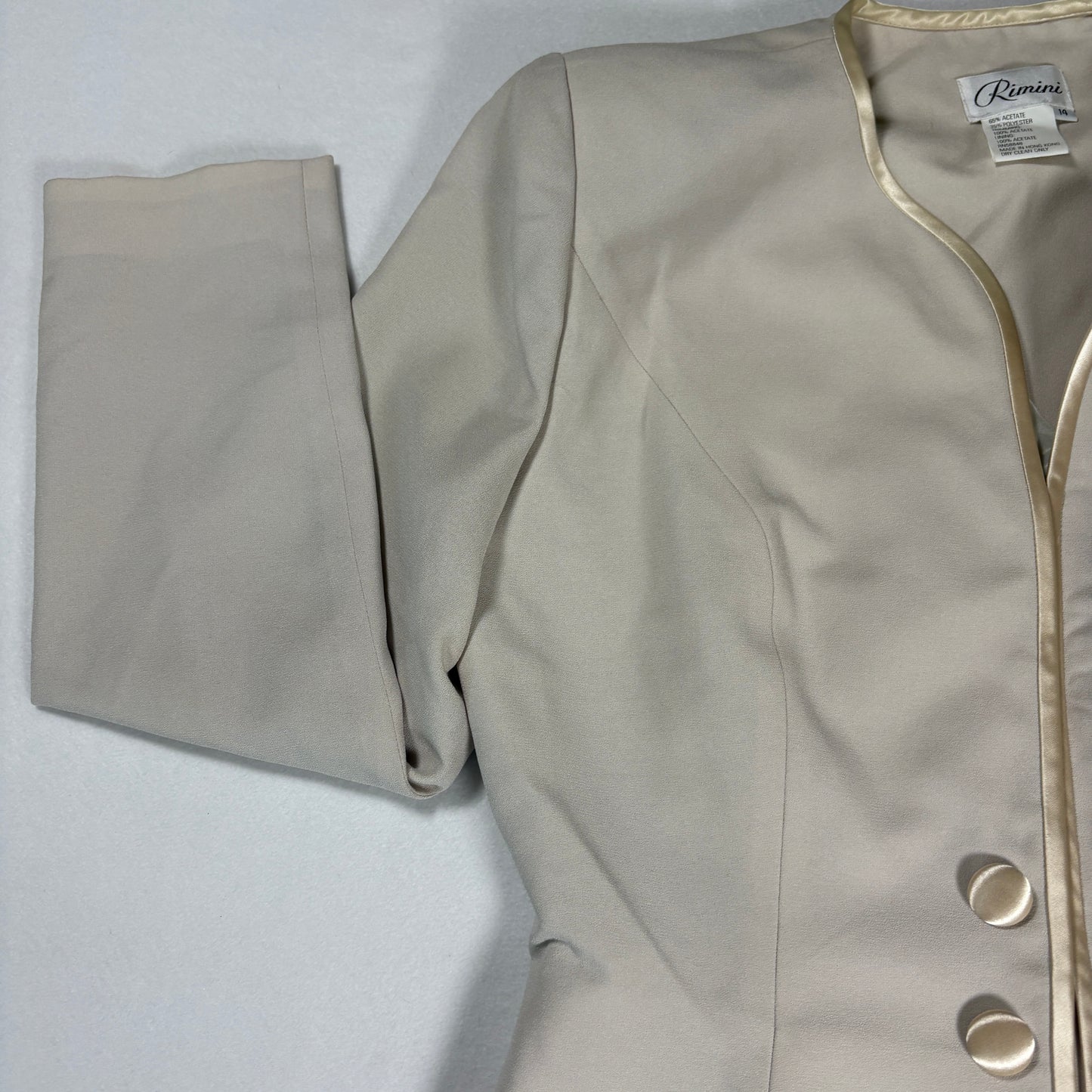 Rimini Blazer Jacket Womens 14 Beige Satin Trim Double Button Vintage NWT