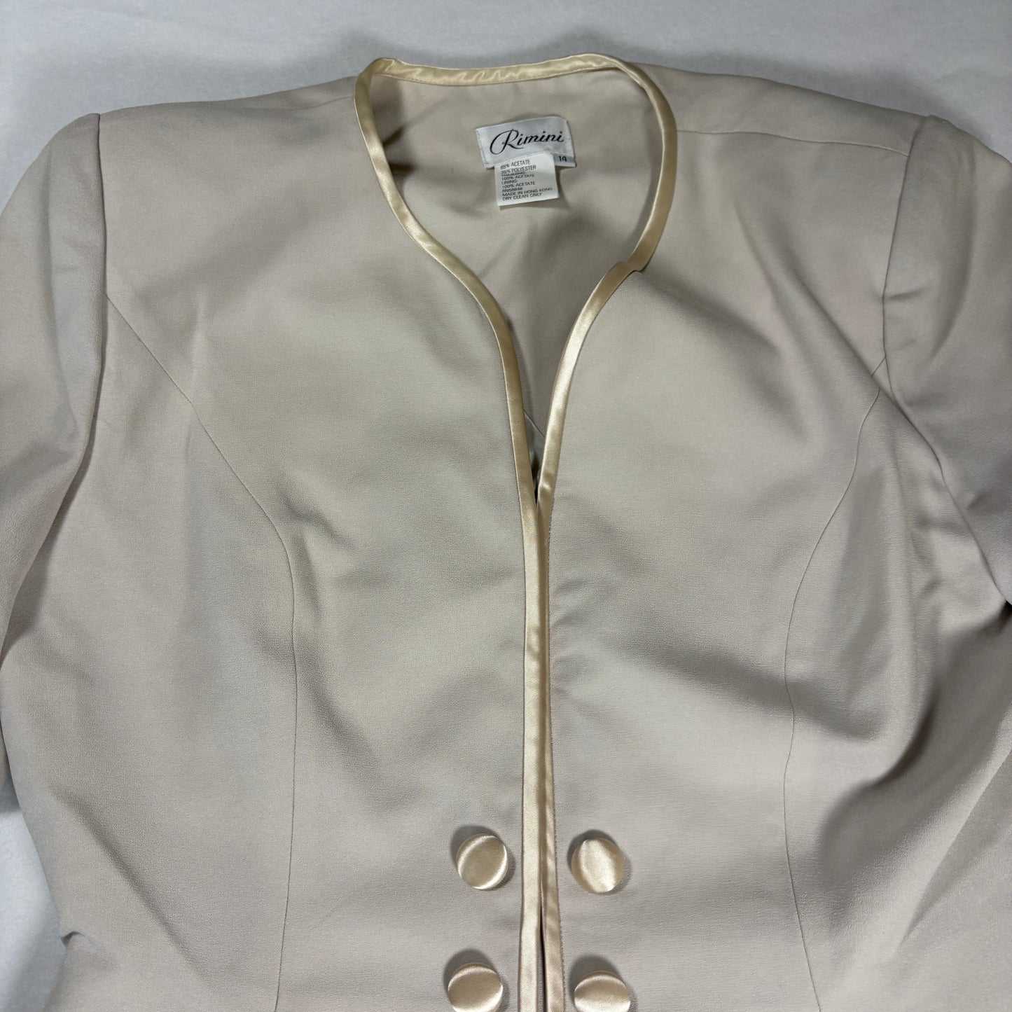 Rimini Blazer Jacket Womens 14 Beige Satin Trim Double Button Vintage NWT