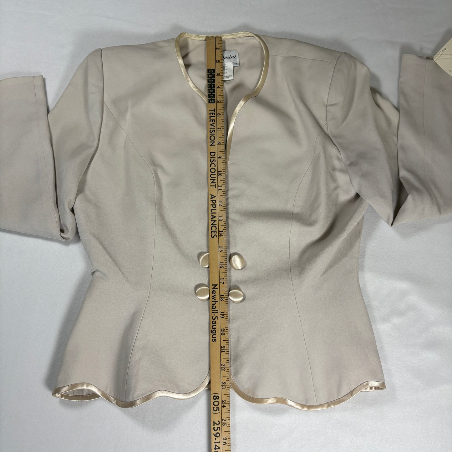 Rimini Blazer Jacket Womens 14 Beige Satin Trim Double Button Vintage NWT