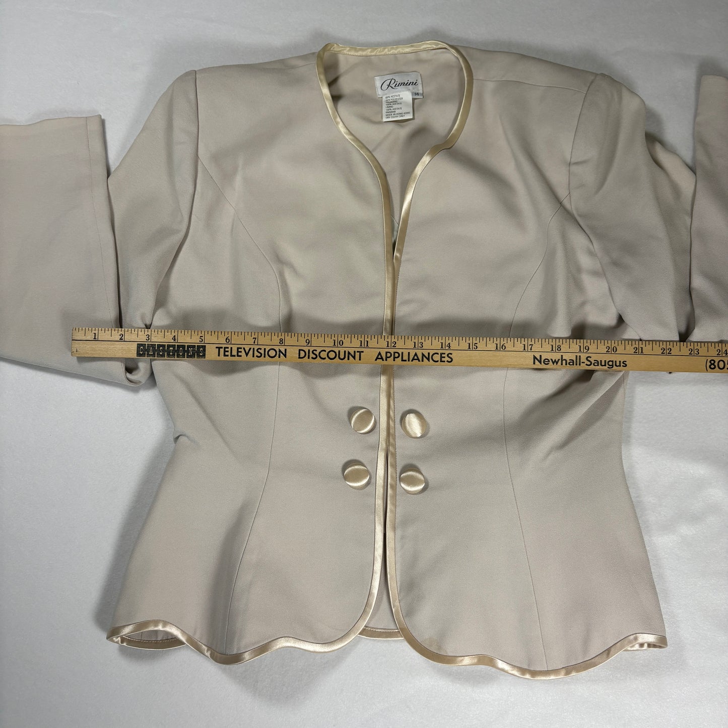 Rimini Blazer Jacket Womens 14 Beige Satin Trim Double Button Vintage NWT