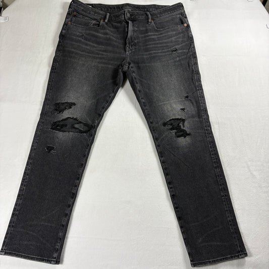 American Eagle Jeans Mens Skinny Distressed Black Size 38x32 Stretch Y2K Fit Pro