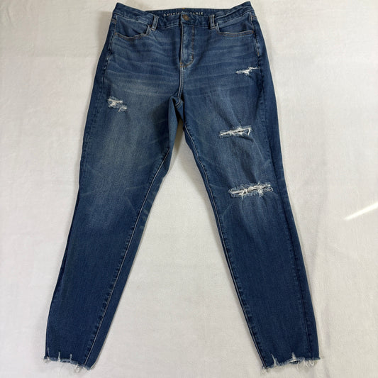 American Eagle Dream Jean Womens 14 Distressed Skinny Stretch Denim Raw Hem