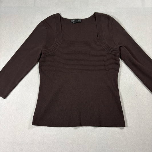 Cable & Gauge Brown Ribbed Knit Top Womens Medium 3/4 Sleeve Stretch Pullover