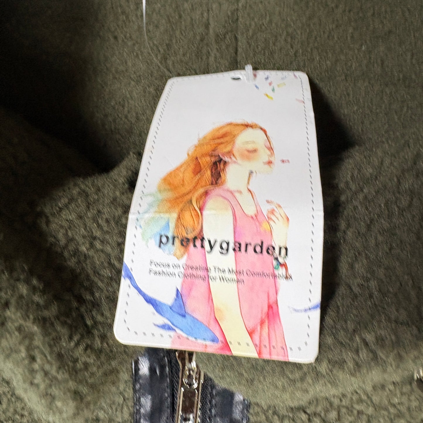 Prettygarden Jacket Women M Olive Green Longline Fleece Coat Faux Leather Trim NWT