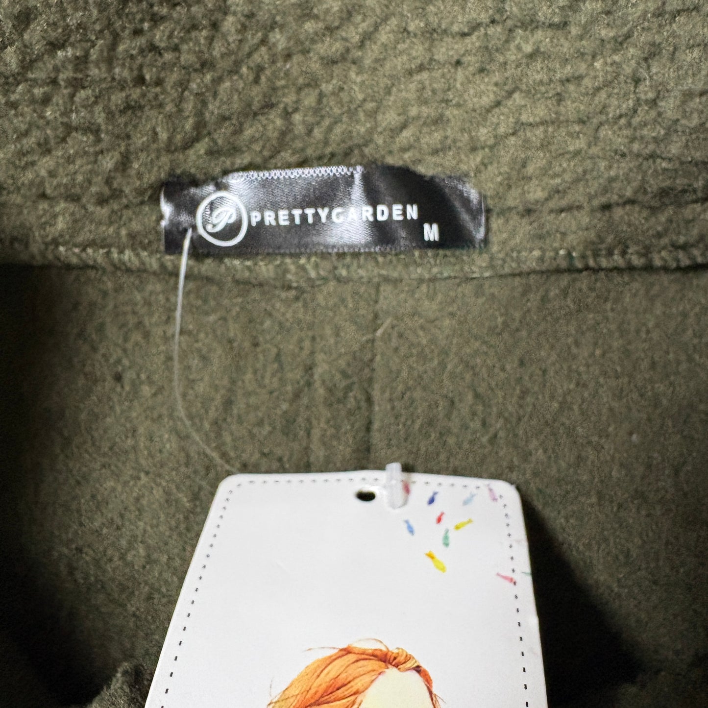 Prettygarden Jacket Women M Olive Green Longline Fleece Coat Faux Leather Trim NWT