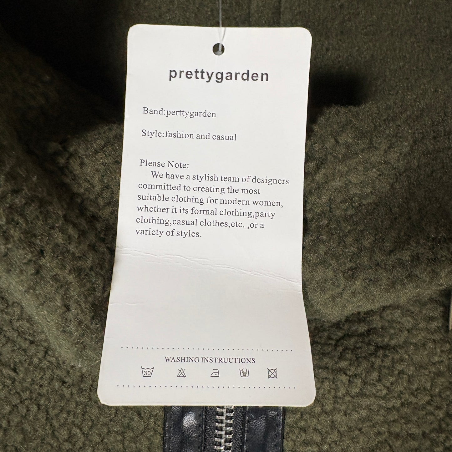 Prettygarden Jacket Women M Olive Green Longline Fleece Coat Faux Leather Trim NWT