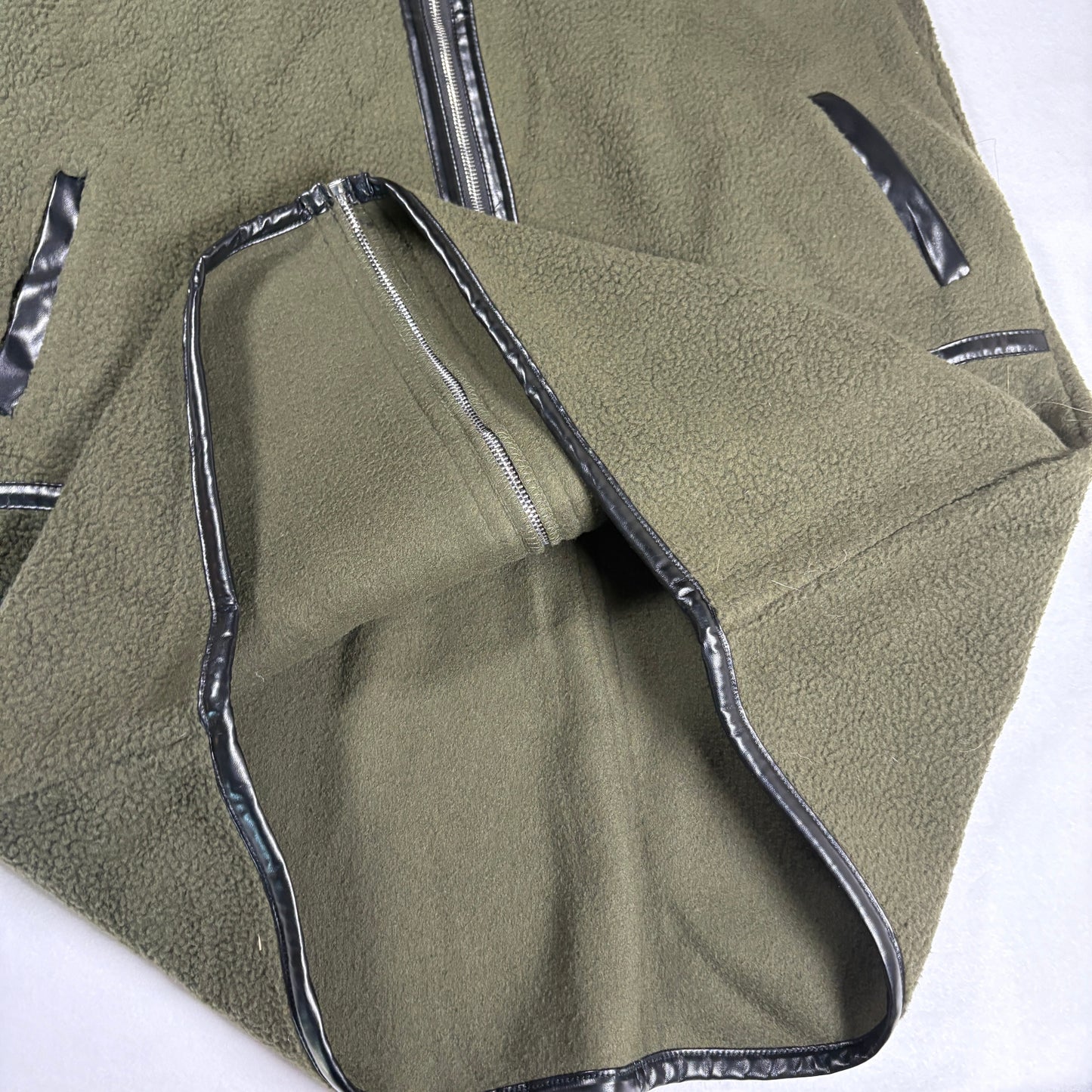 Prettygarden Jacket Women M Olive Green Longline Fleece Coat Faux Leather Trim NWT