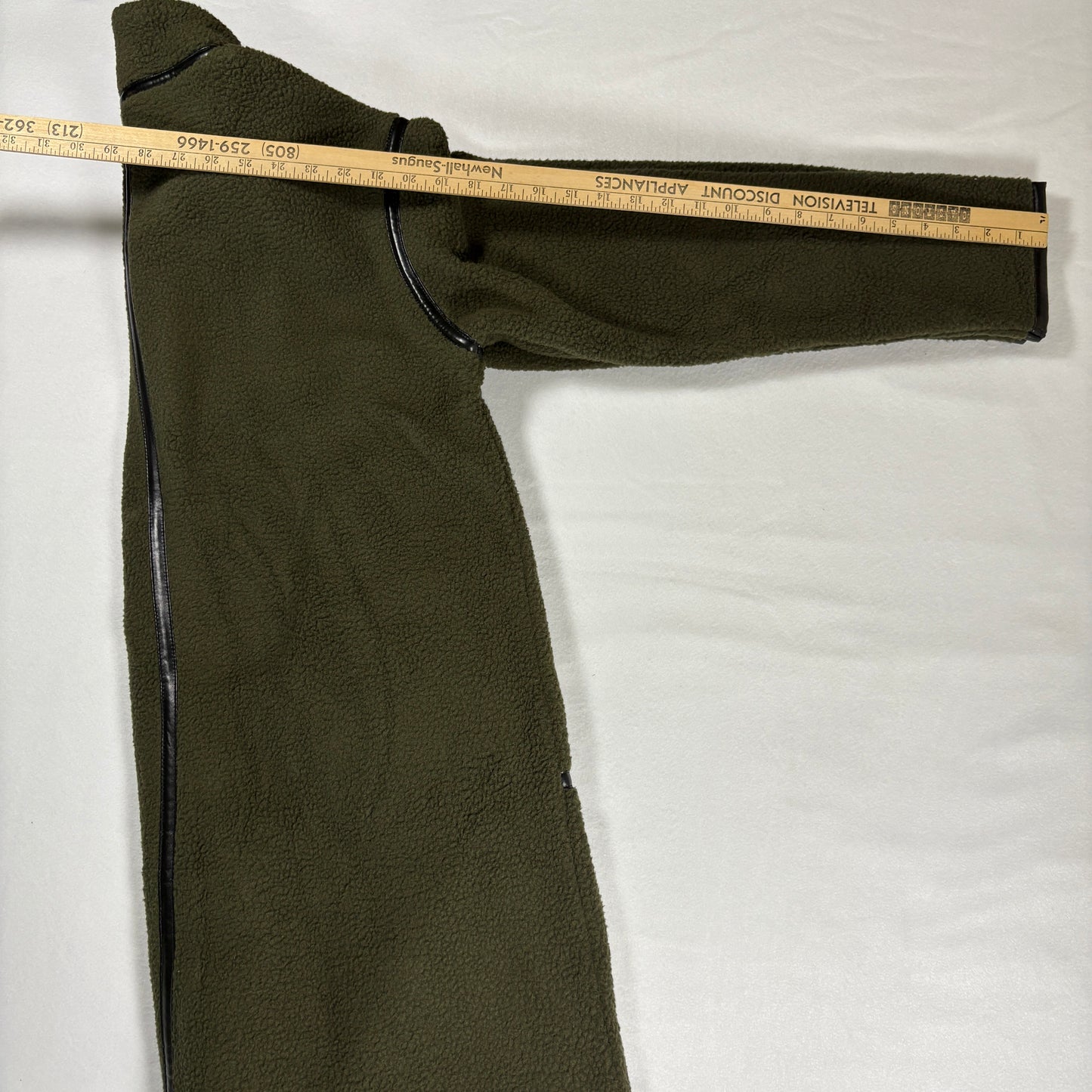 Prettygarden Jacket Women M Olive Green Longline Fleece Coat Faux Leather Trim NWT