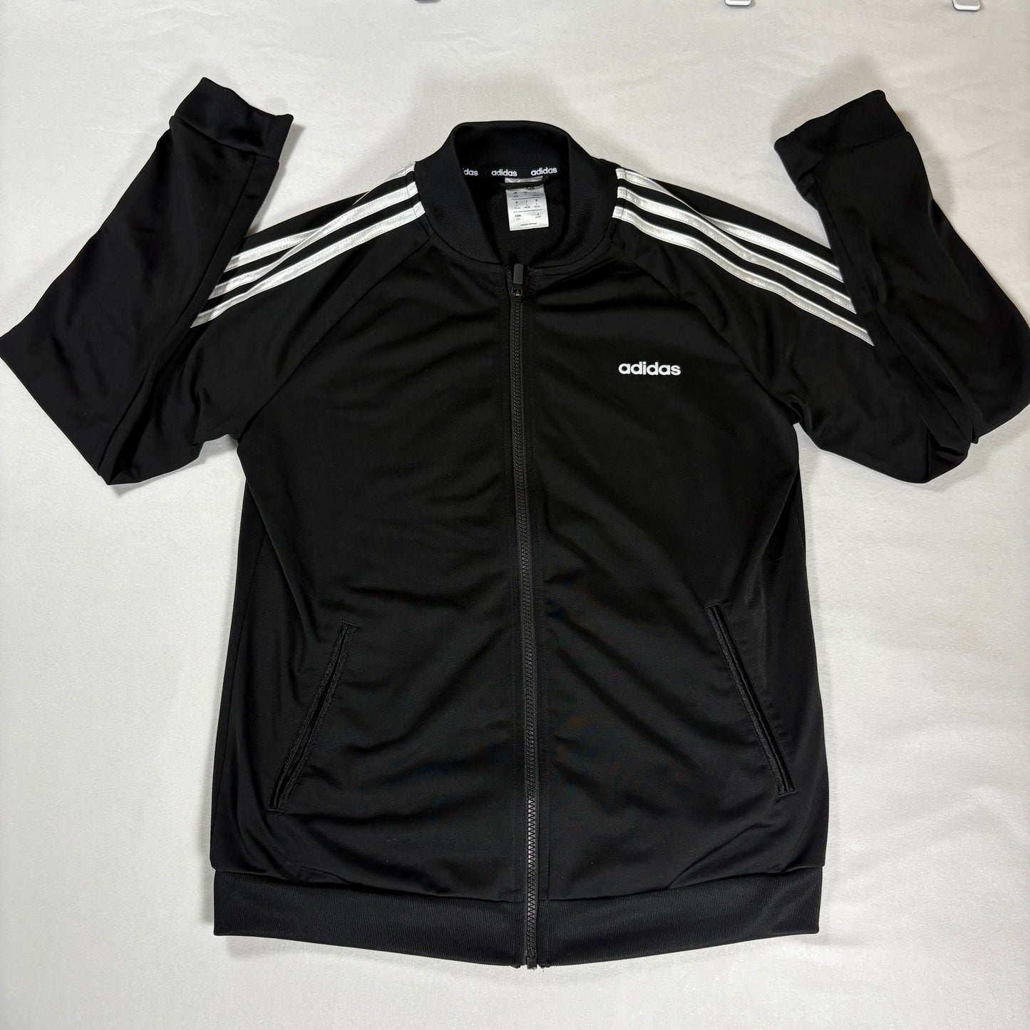 Adidas Jacket Large Black 3 Stripes Track Top Full Zip Retro Sport Training