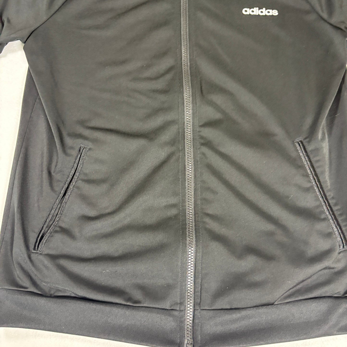 Adidas Jacket Large Black 3 Stripes Track Top Full Zip Retro Sport Training