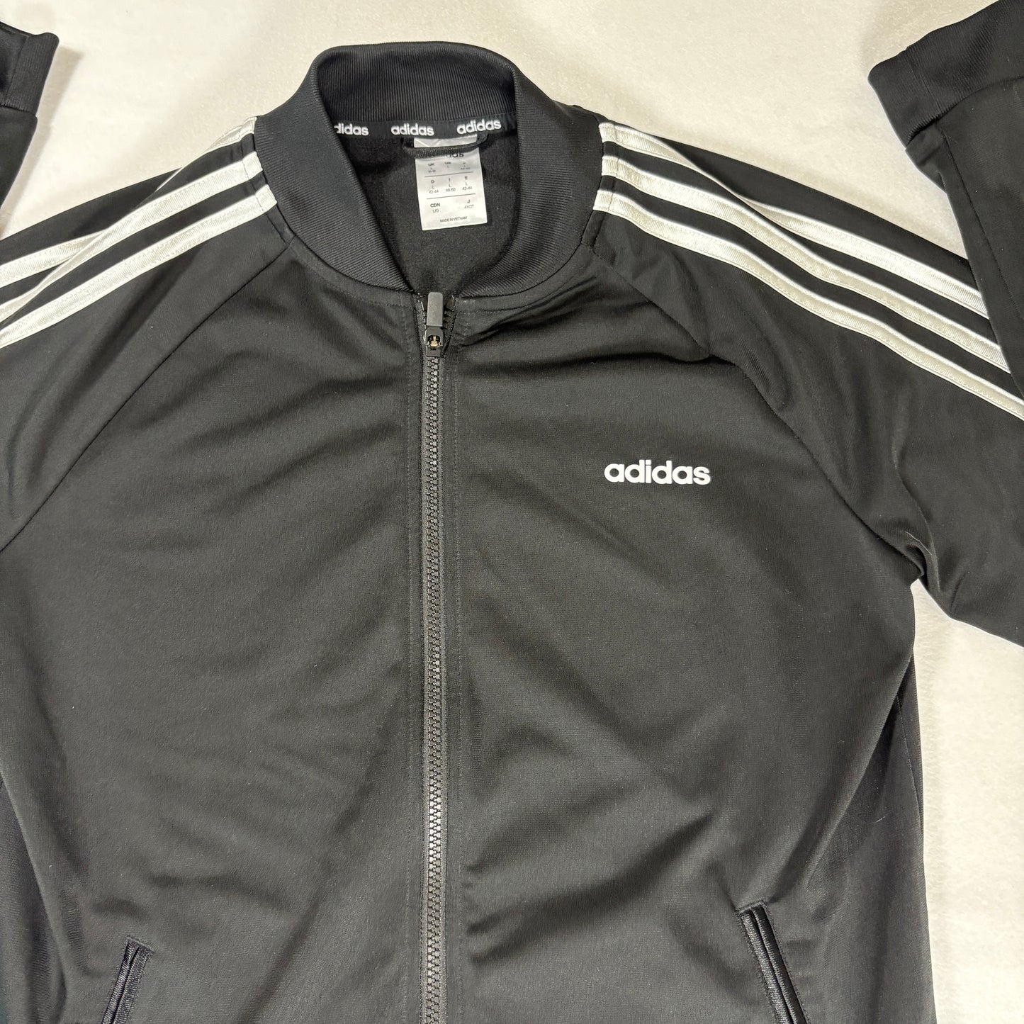 Adidas Jacket Large Black 3 Stripes Track Top Full Zip Retro Sport Training