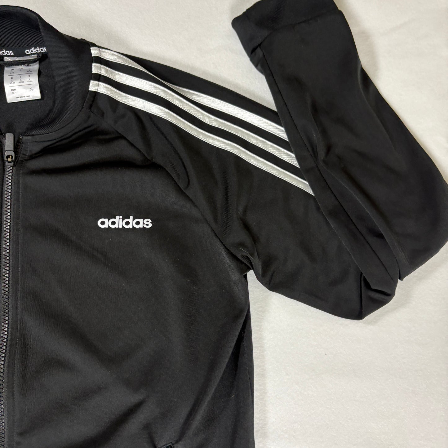 Adidas Jacket Large Black 3 Stripes Track Top Full Zip Retro Sport Training