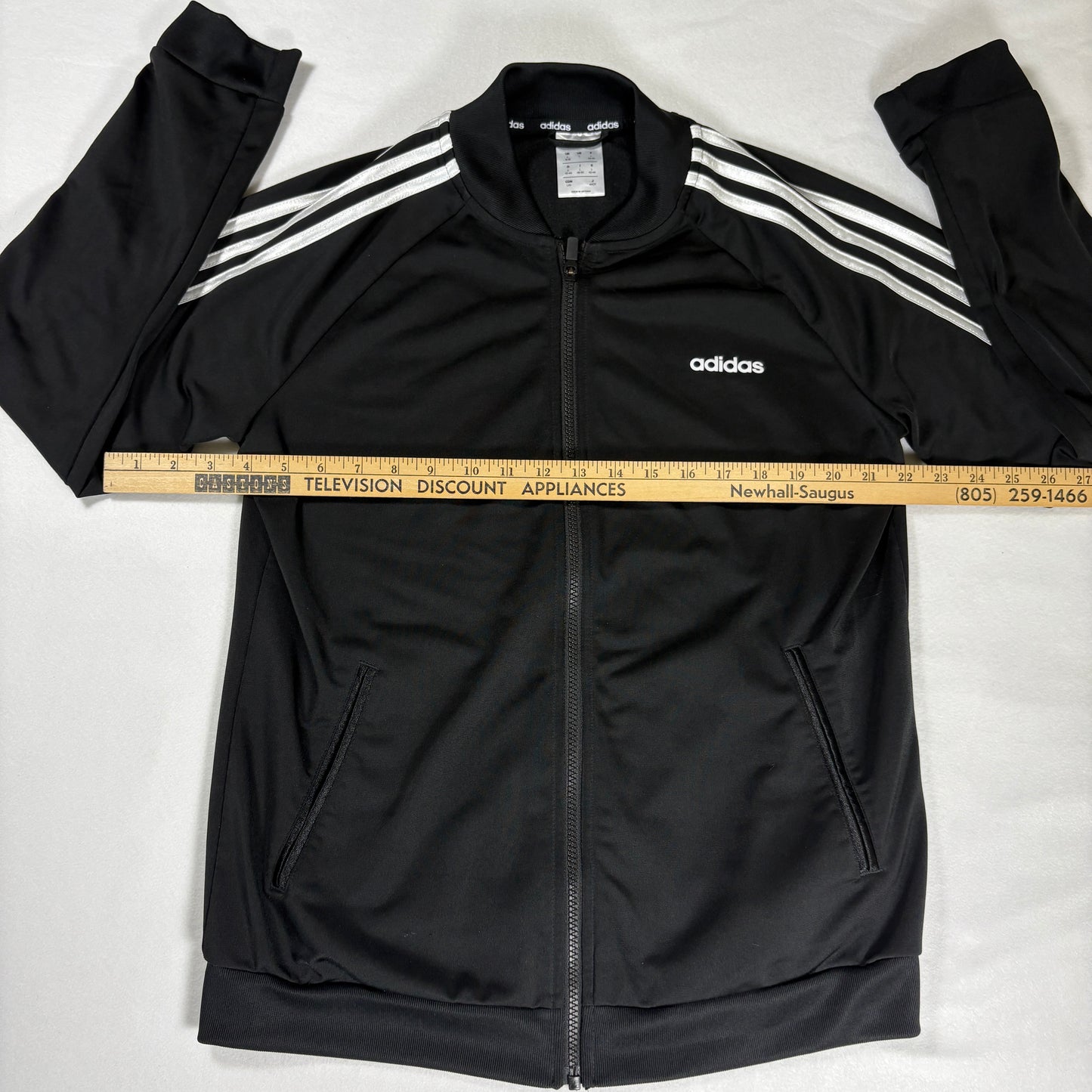 Adidas Jacket Large Black 3 Stripes Track Top Full Zip Retro Sport Training