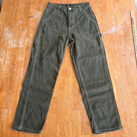 Simple Society Pants Womens 25 Olive Green Vintage Utility Straight Leg Work