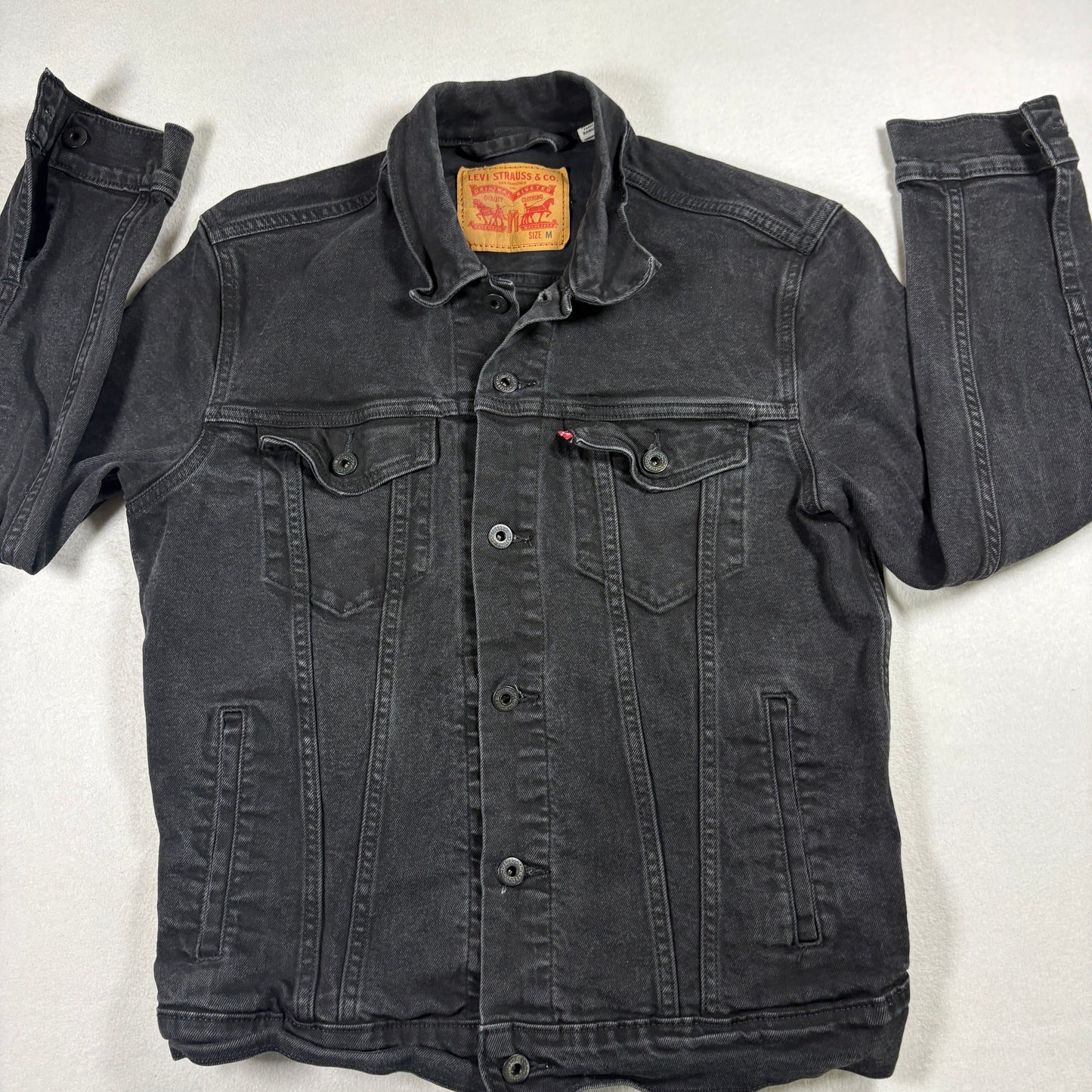 Levis Mens Jacket M Black Denim Trucker Jean Coat Vintage Y2K 90s Grunge