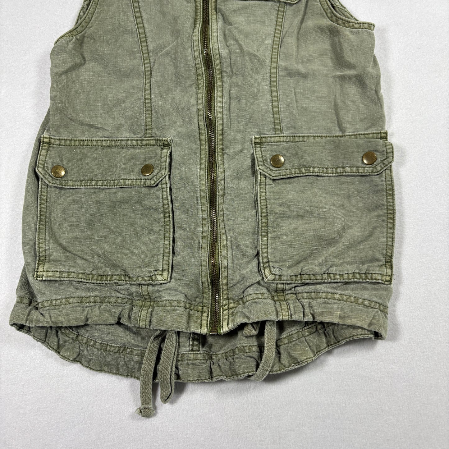 Lucky Brand Womens XS Utility Vest Green Military Cargo Pockets Zip Y2K Grunge
