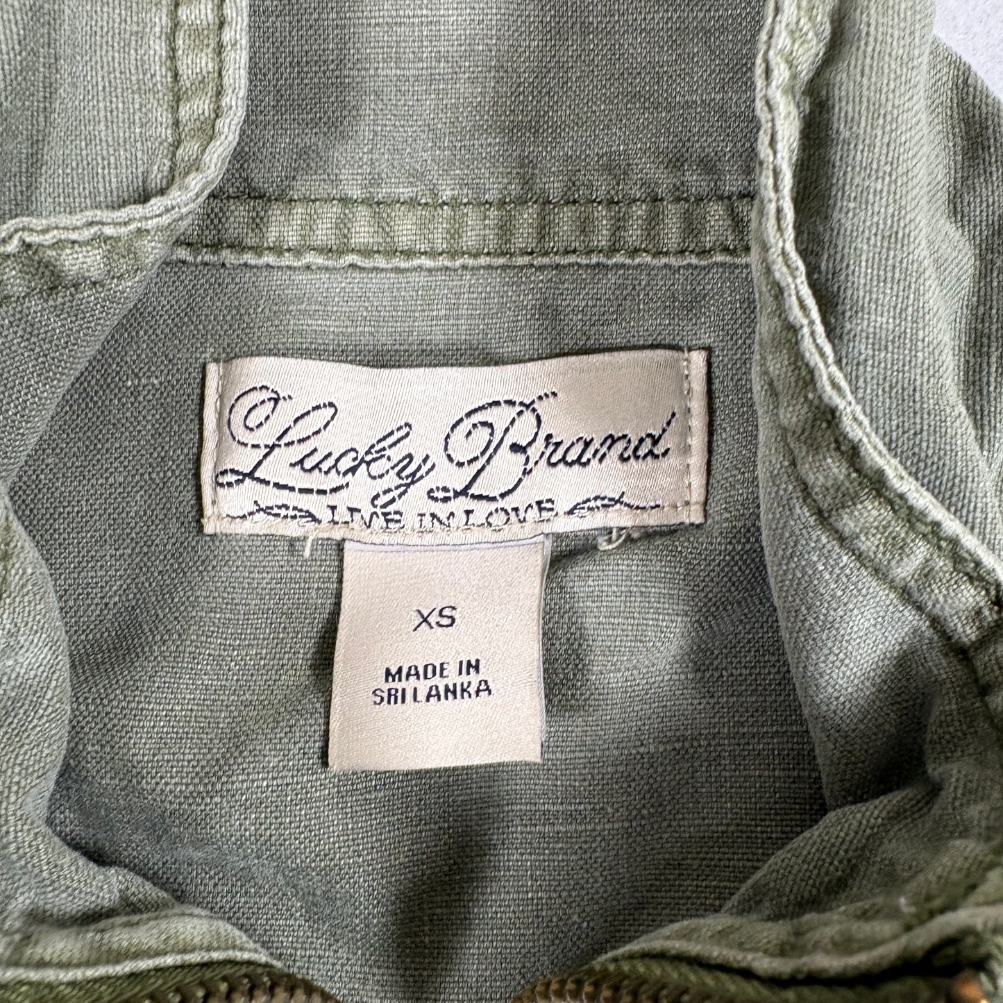 Lucky Brand Womens XS Utility Vest Green Military Cargo Pockets Zip Y2K Grunge