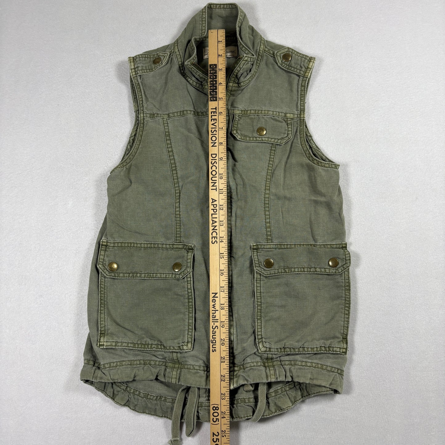 Lucky Brand Womens XS Utility Vest Green Military Cargo Pockets Zip Y2K Grunge