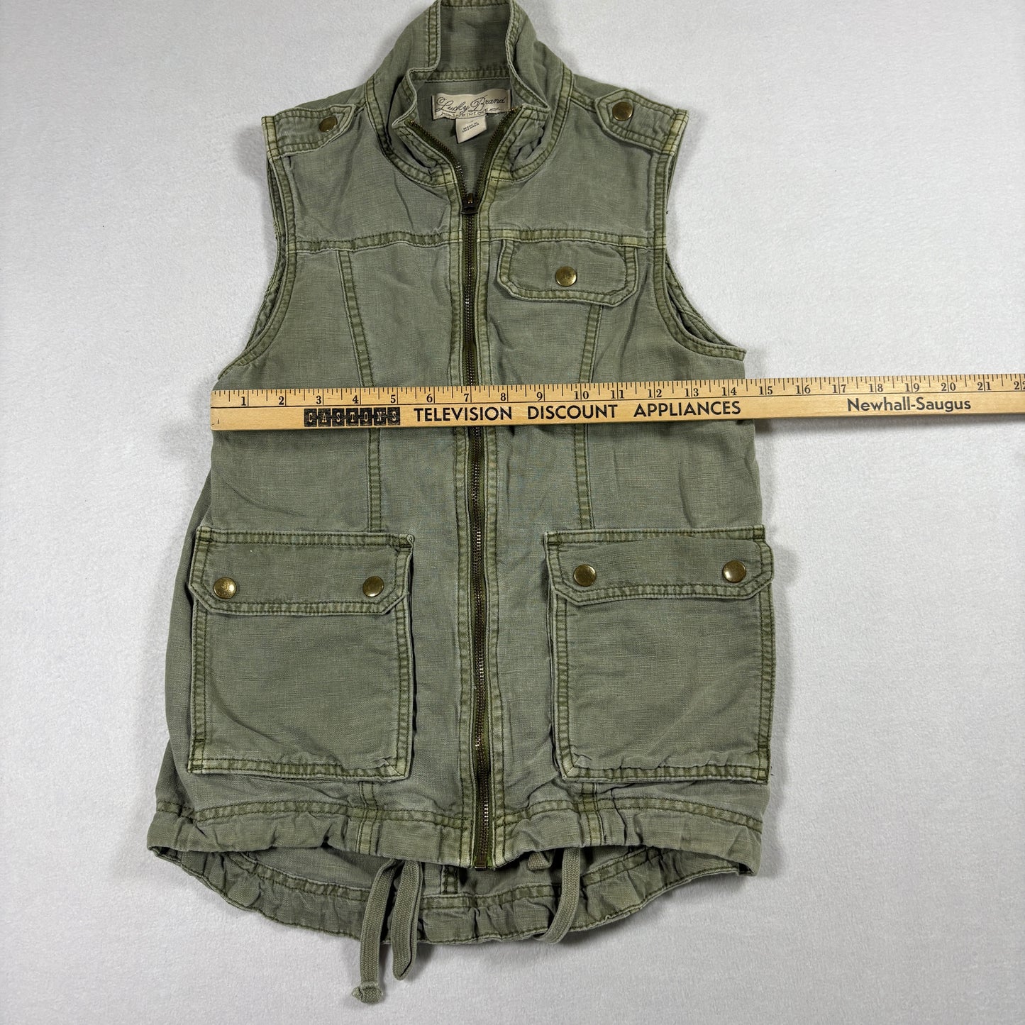 Lucky Brand Womens XS Utility Vest Green Military Cargo Pockets Zip Y2K Grunge
