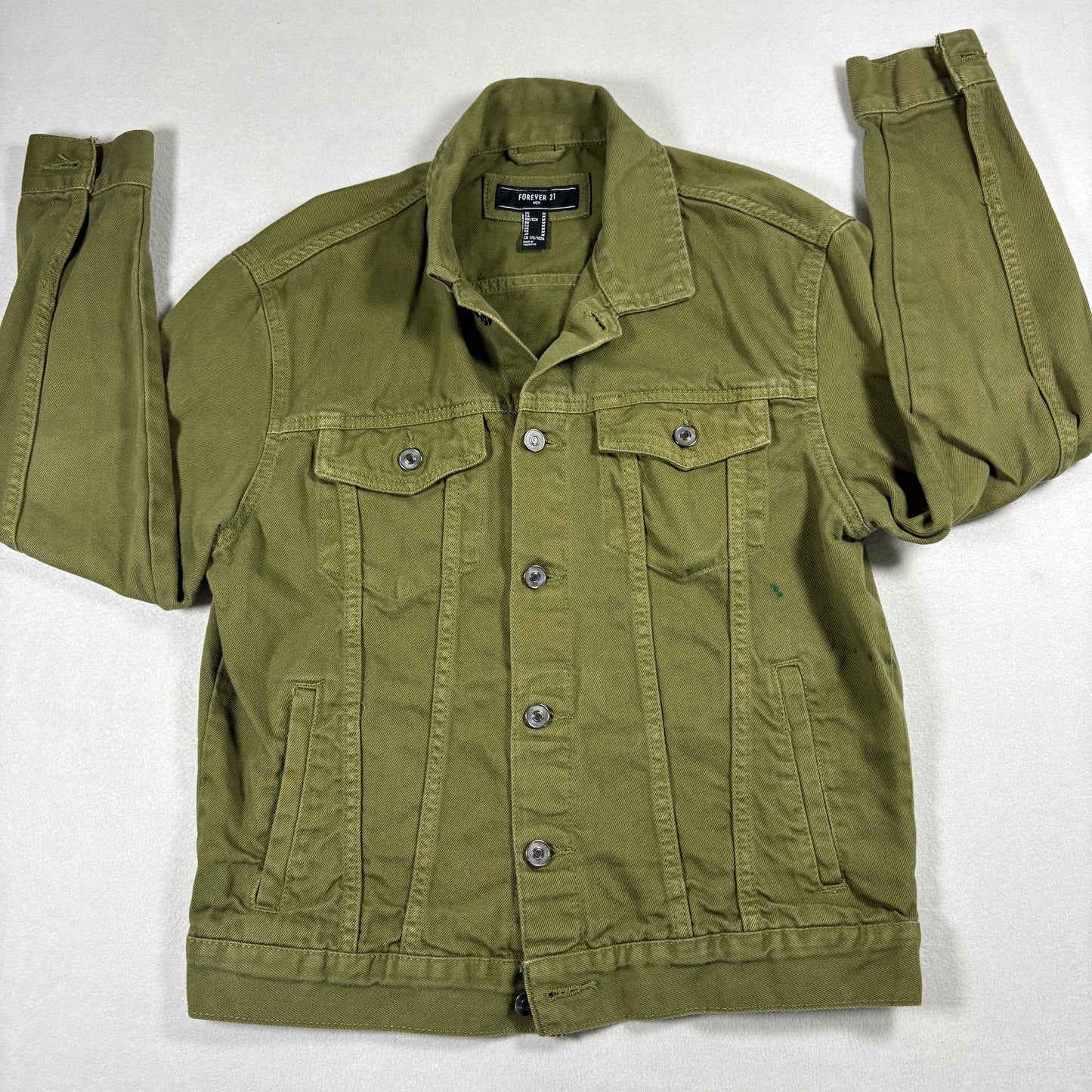 Forever 21 Mens M Jacket Olive Green Trucker Utility Button Up Streetwear Y2K