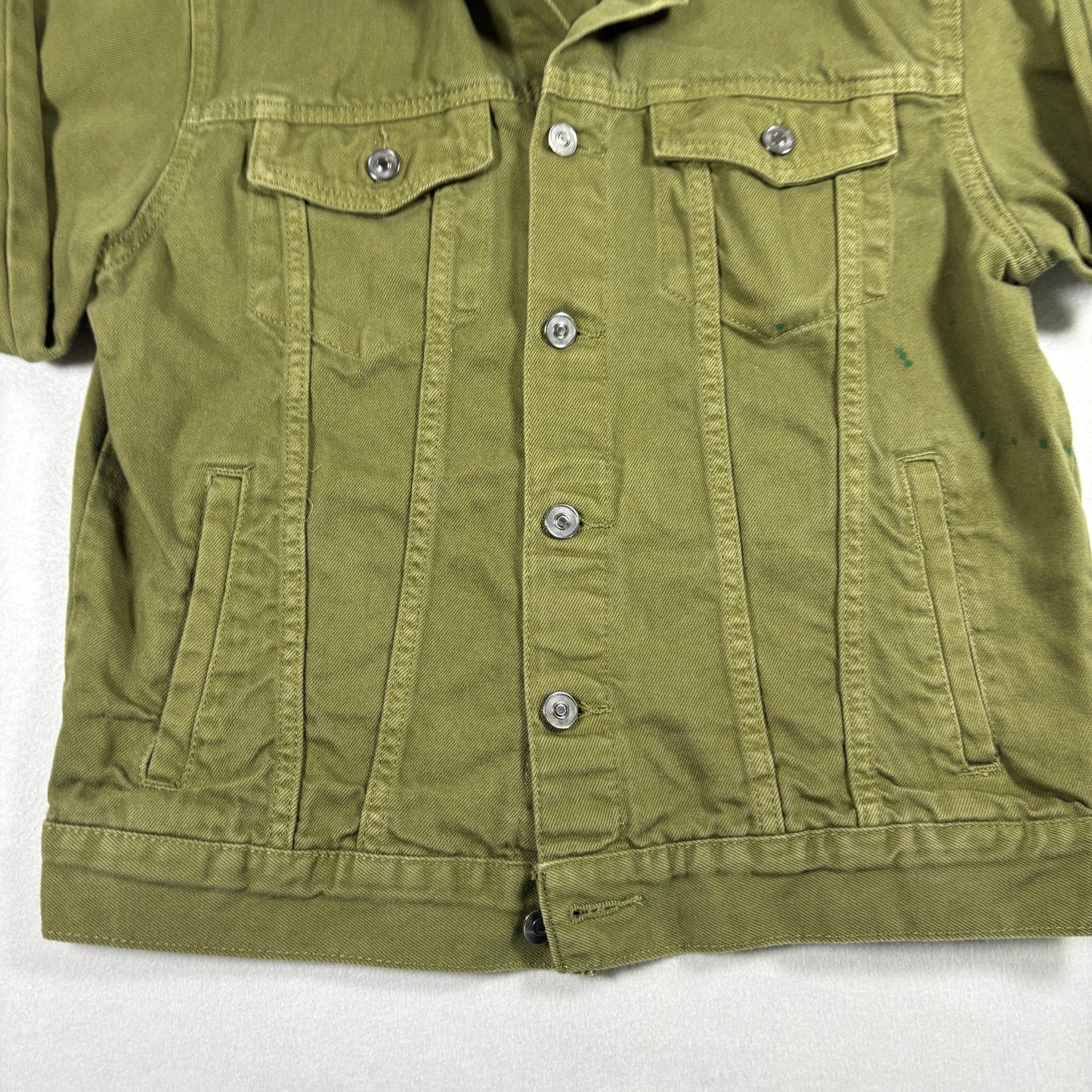 Forever 21 Mens M Jacket Olive Green Trucker Utility Button Up Streetwear Y2K