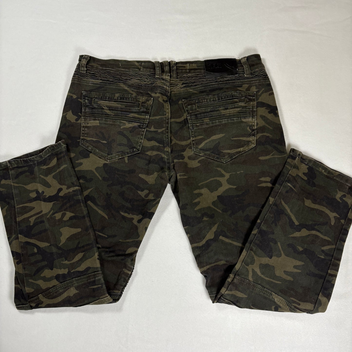 Xray Jeans 36x30 Camo Green Slim Fit Moto Biker Pants Stretch Camouflage Denim