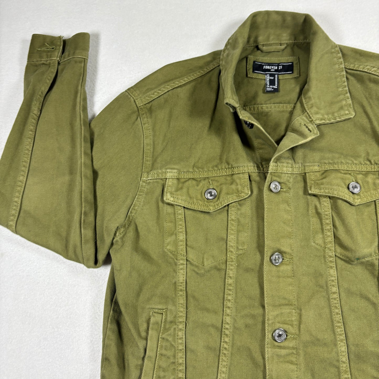 Forever 21 Mens M Jacket Olive Green Trucker Utility Button Up Streetwear Y2K