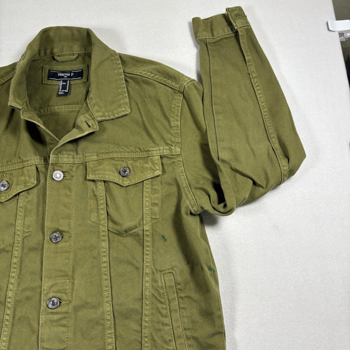 Forever 21 Mens M Jacket Olive Green Trucker Utility Button Up Streetwear Y2K