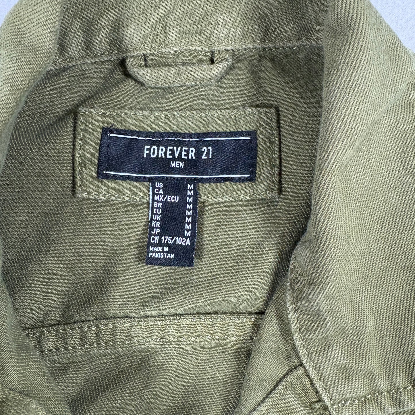 Forever 21 Mens M Jacket Olive Green Trucker Utility Button Up Streetwear Y2K