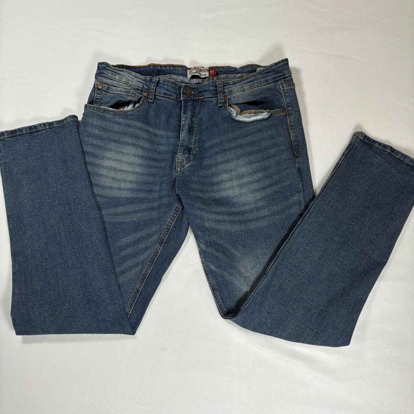 Hudson & Barrow Jeans Men 36 Blue Distressed Straight Fit Denim Faded Wash NYC