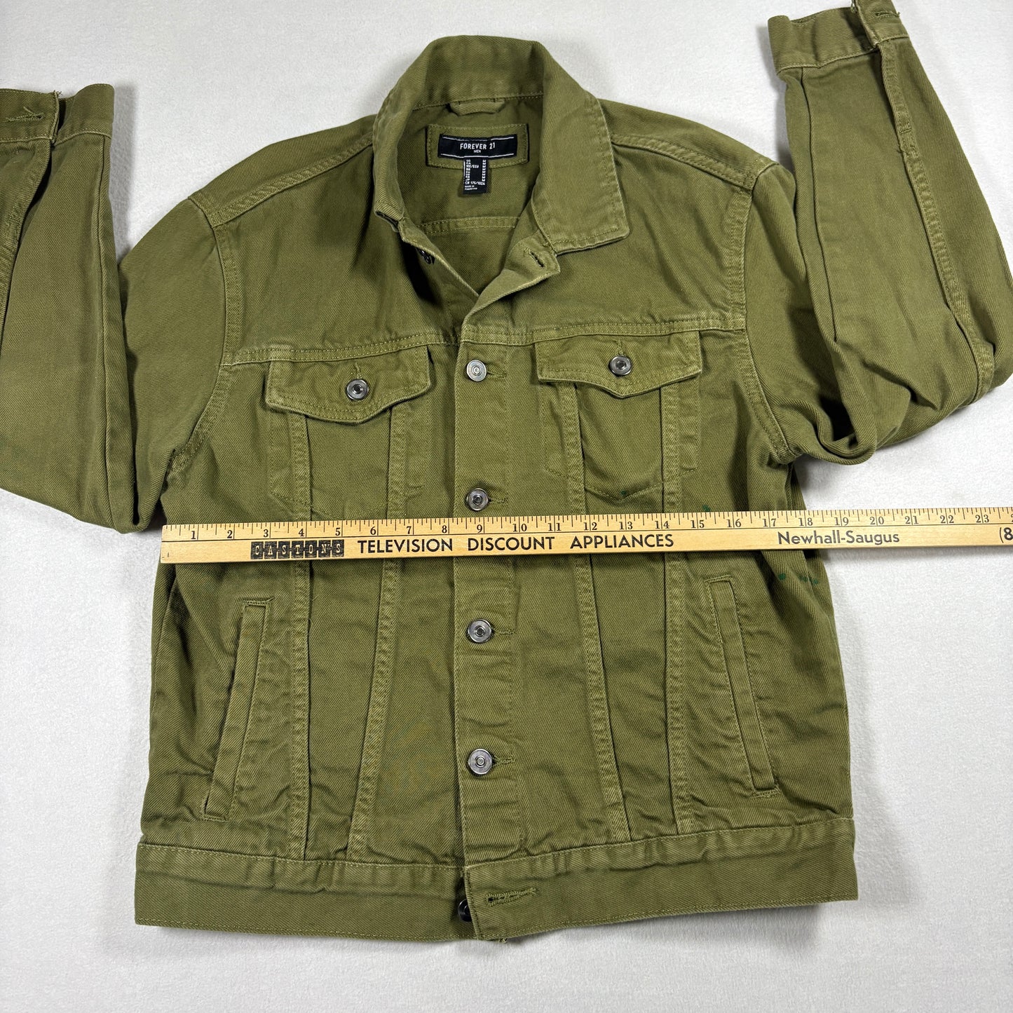 Forever 21 Mens M Jacket Olive Green Trucker Utility Button Up Streetwear Y2K