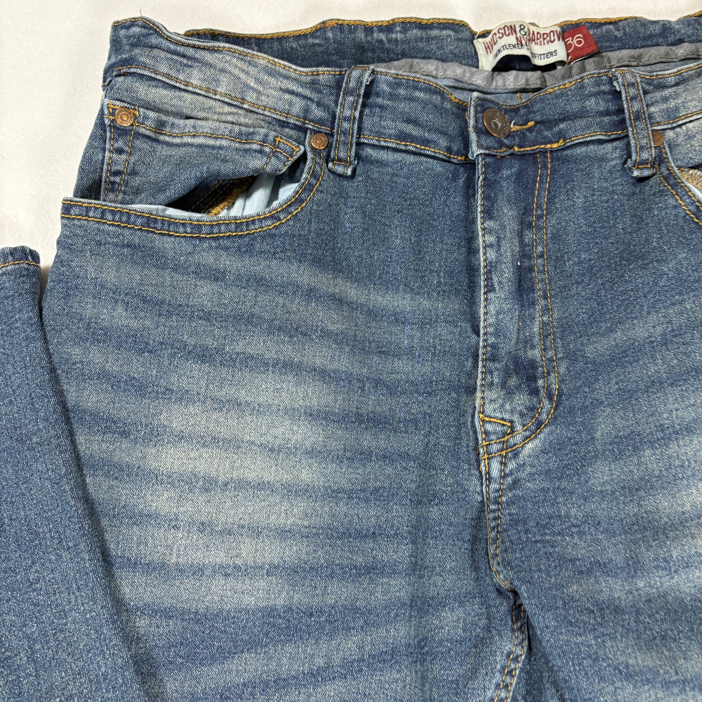 Hudson & Barrow Jeans Men 36 Blue Distressed Straight Fit Denim Faded Wash NYC